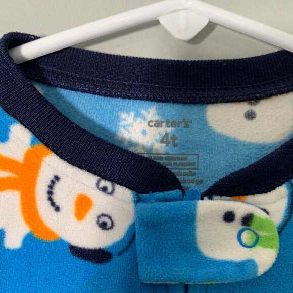 5/$25 Carter’s 4T snowman fleece cozy warm pajamas jammies pjs sleeper - Picture 3 of 5